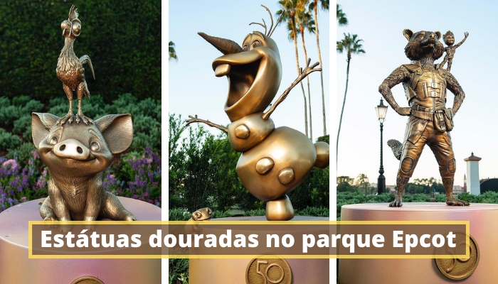 Disney 50 anos: onde encontrar as estátuas douradas no parque Epcot em Orlando