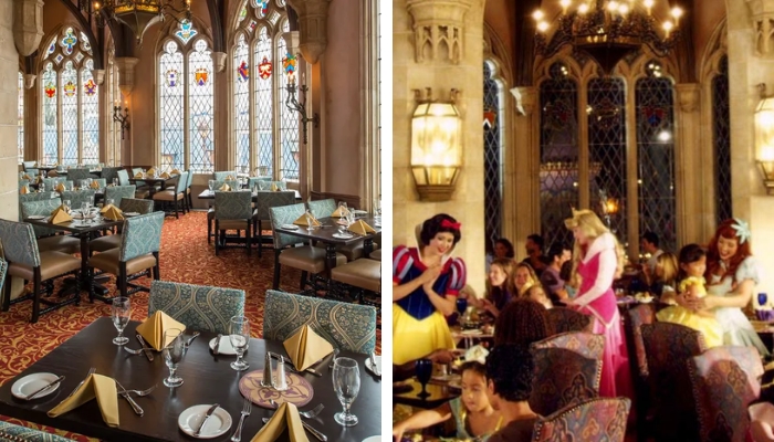 Além das crianças terem o contato direto com as princesas durante o jantar no Cinderella’s Royal Table. Elas recebem presentes durante a refeição.  